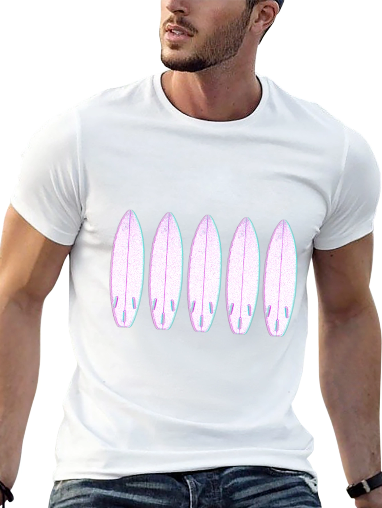 Surfboard Pattern Black T-Shirt