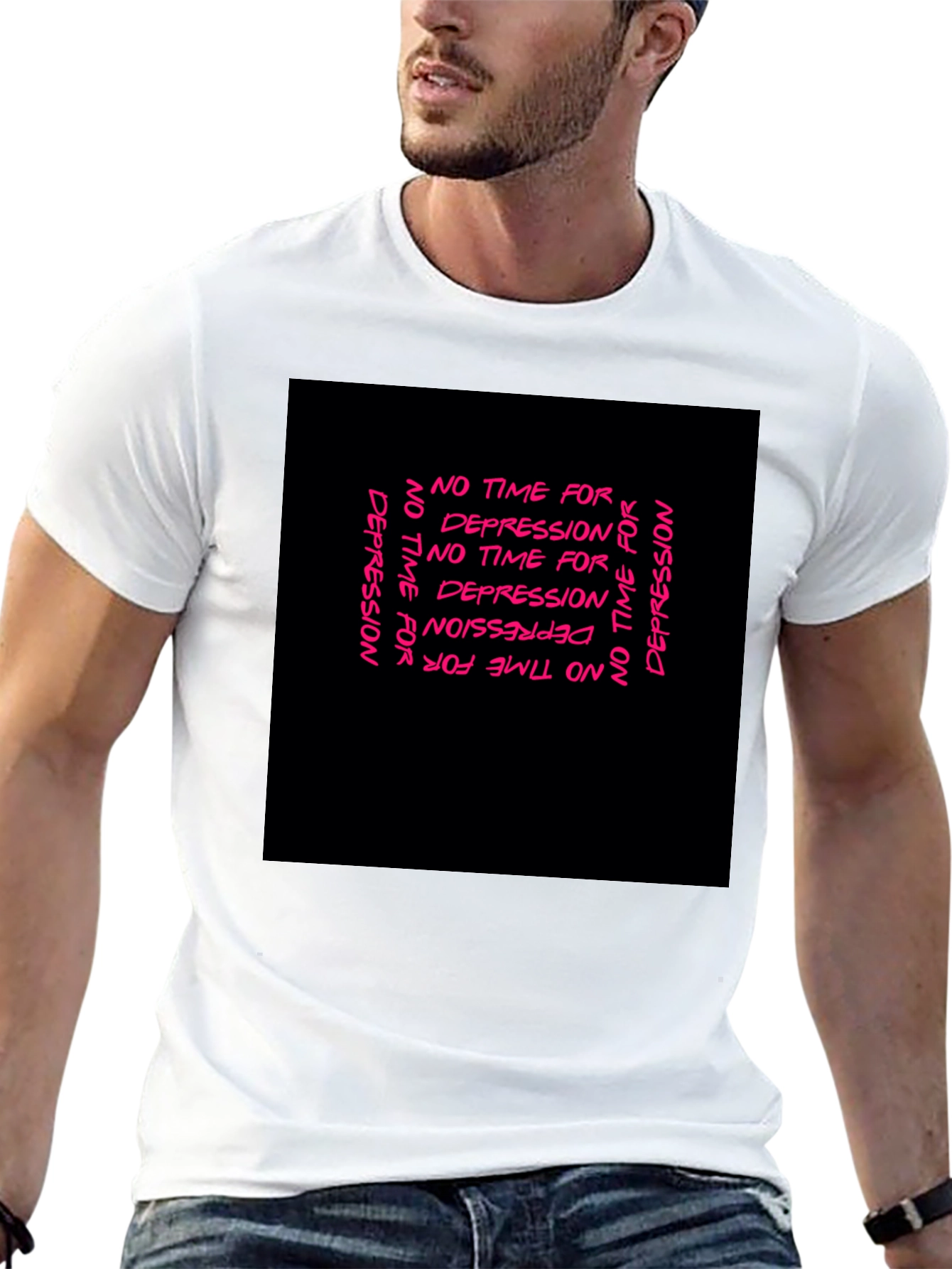 Edgy No Time For Depression Black Graphic T-Shirt