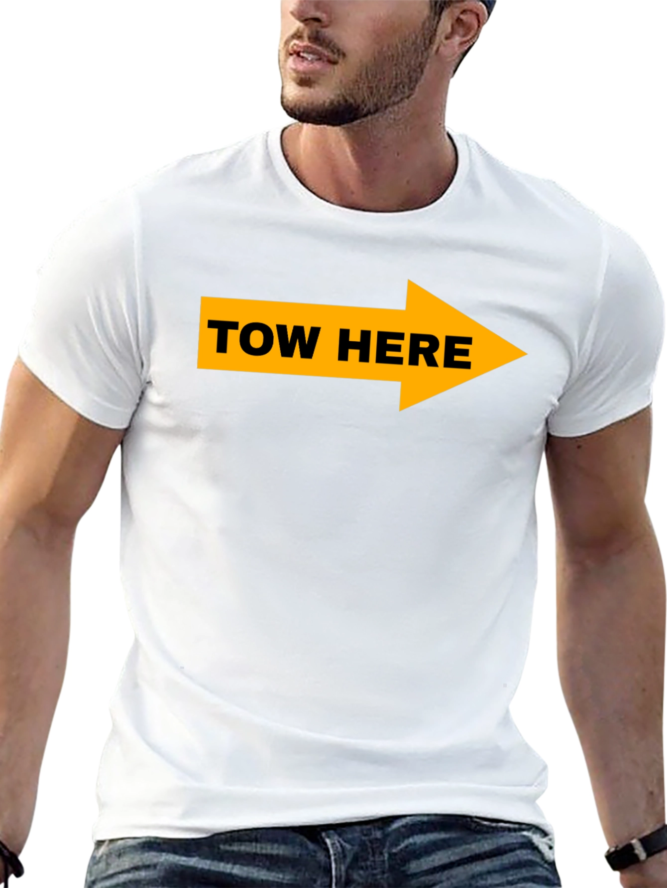 Tow Here Graphic Tee - Arrow Novelty T-Shirt