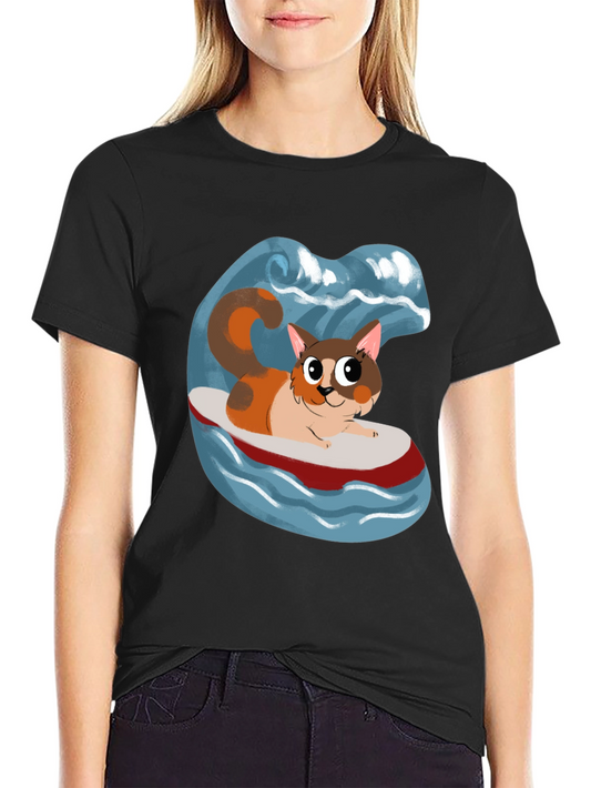 Cat Surfboard T-Shirt - Fun Graphic Tee