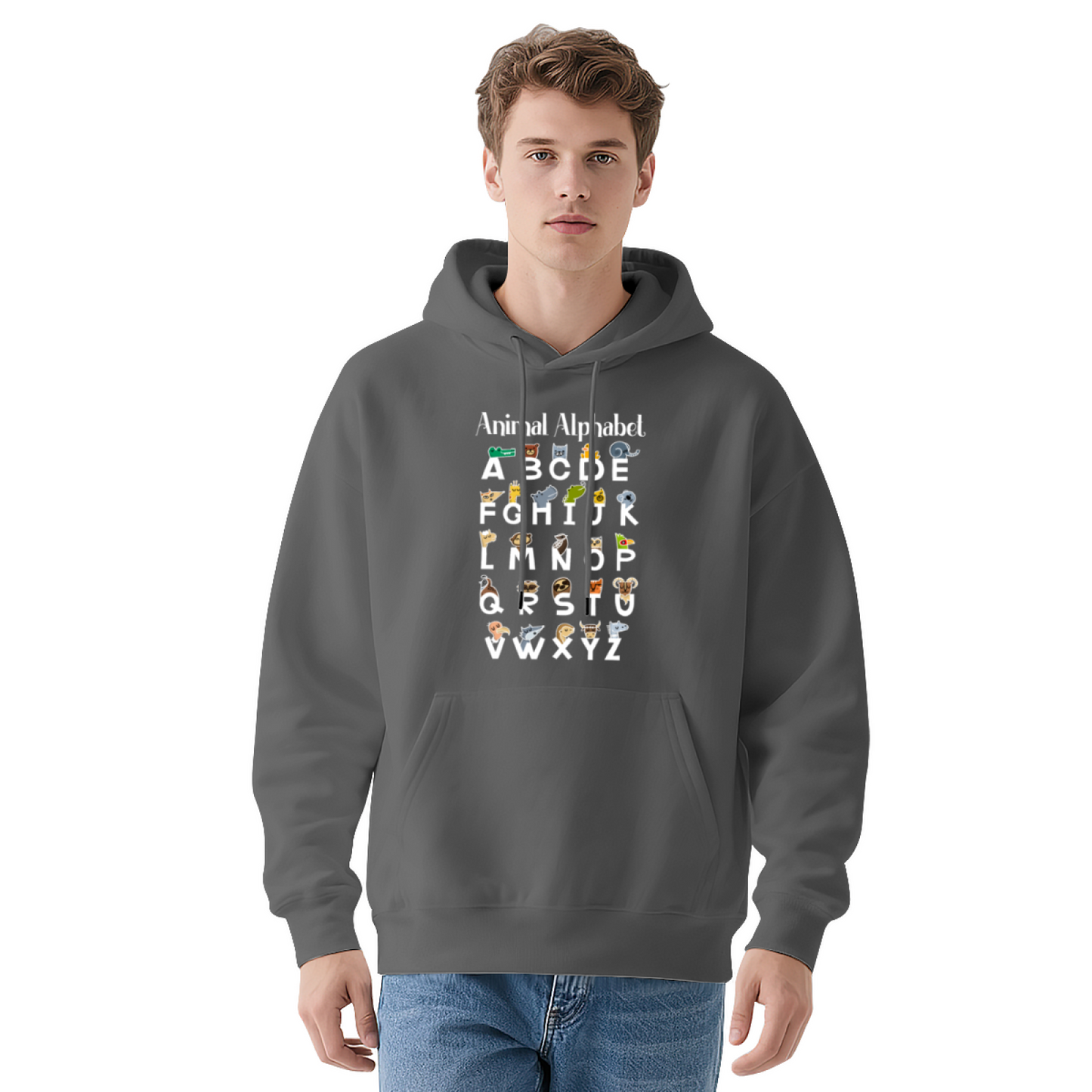 Cute Kids Animal ABC Alphabet Learning Hoodie, Soft Toddler Red Pullover