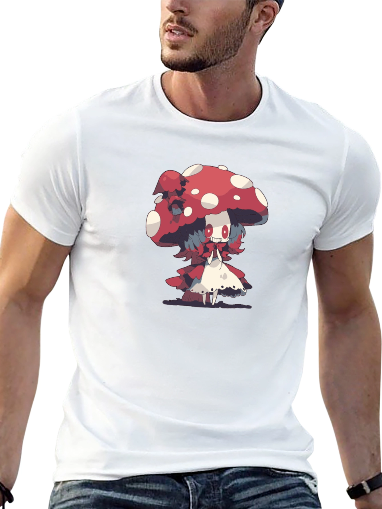 Mushroom Character Graphic Print Black Tee