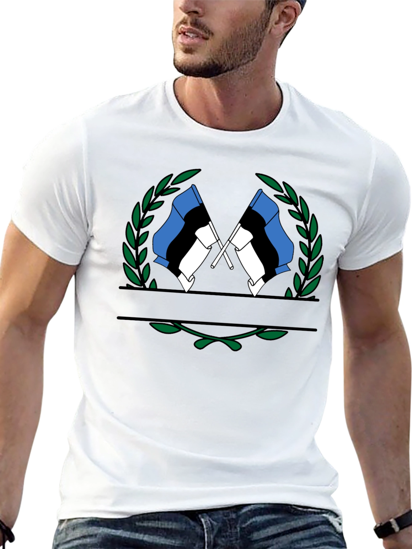 Estonian Flag Wreath Graphic Tee - Black