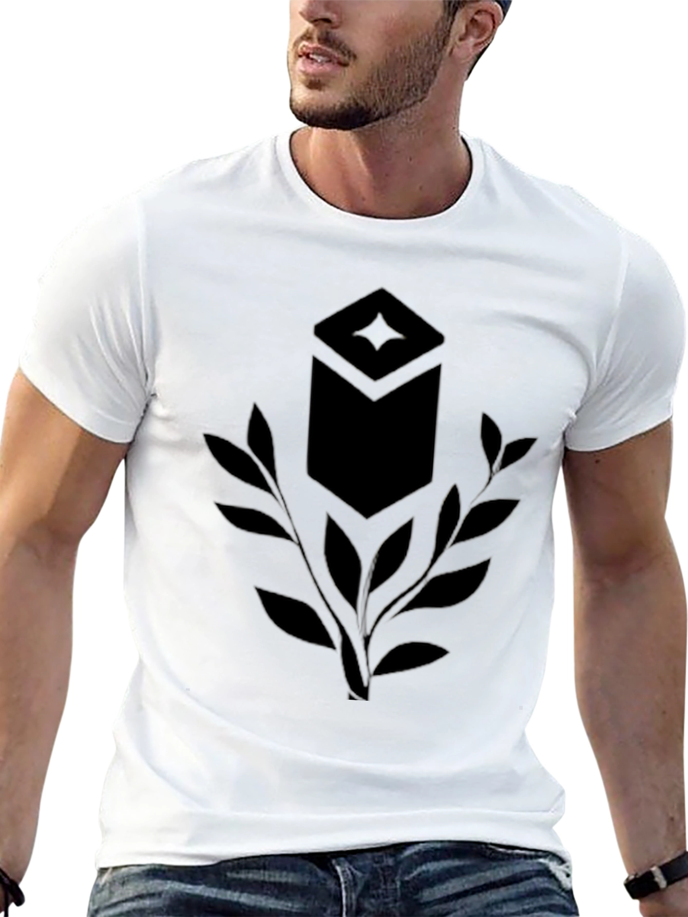 Stylish Black T-Shirt with Unique Geometric Leaf Design