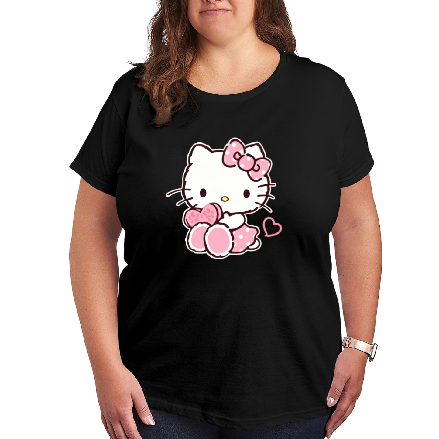 Lovely Heart?Hugging Hello Kitty Plus?Size Casual T?Shirt