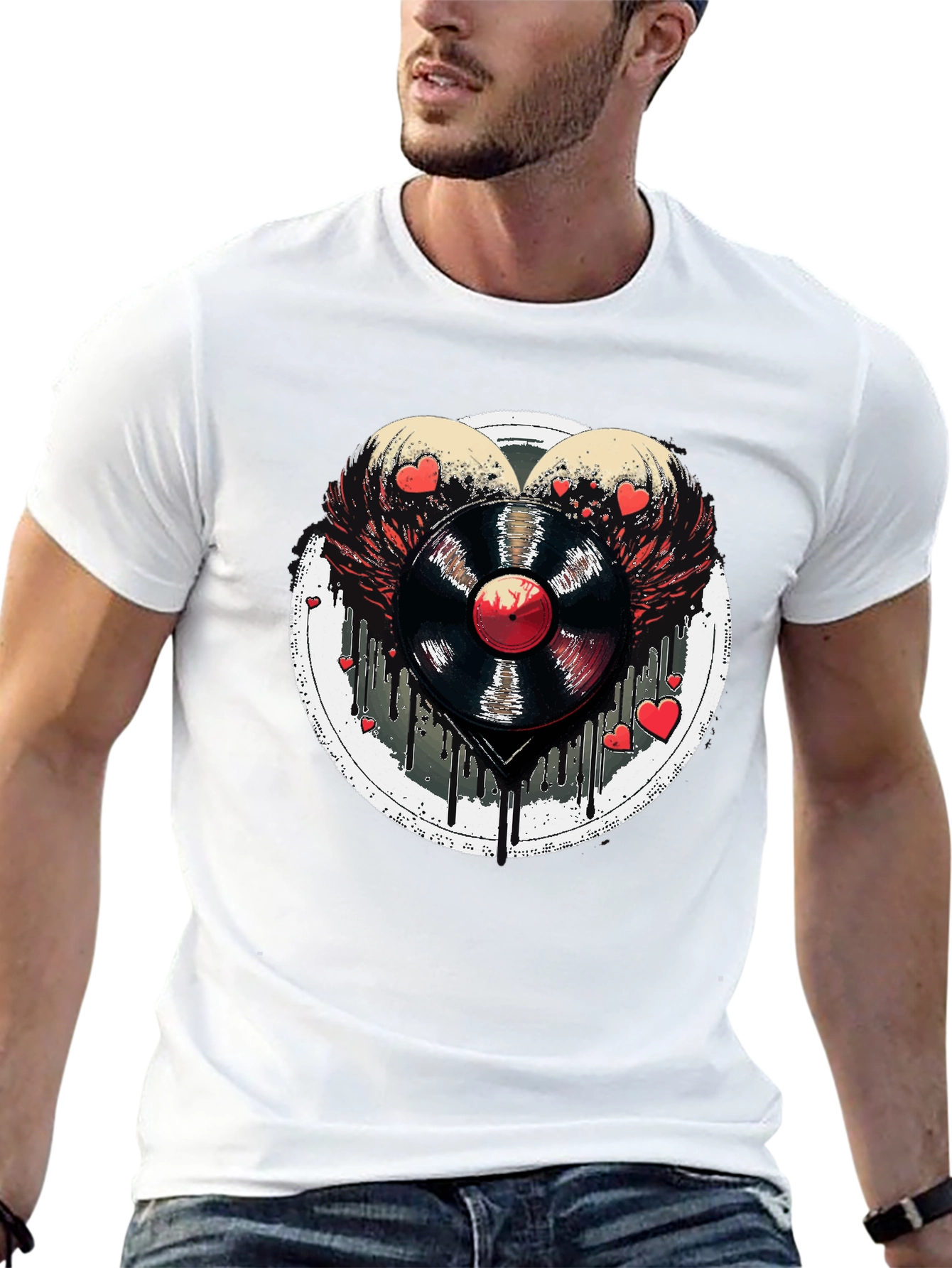 Vinyl Record Heart Wings Black T-Shirt