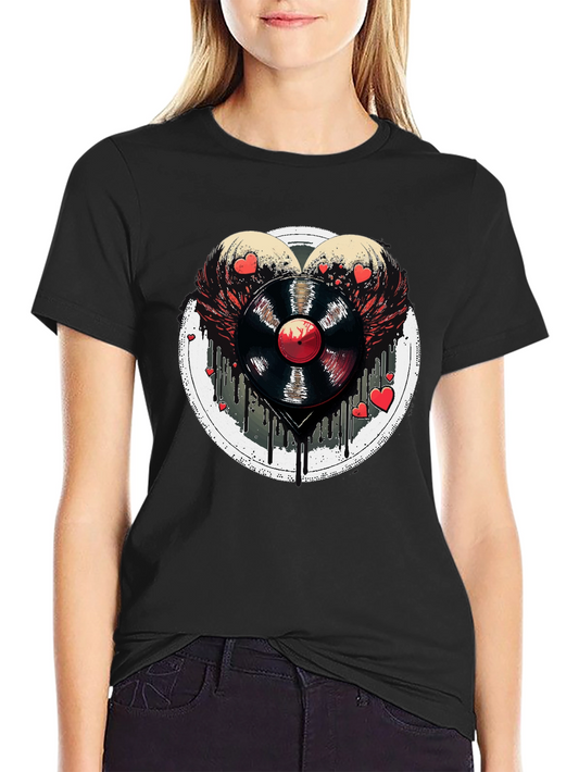 Vinyl Record Heart Wings Black T-Shirt