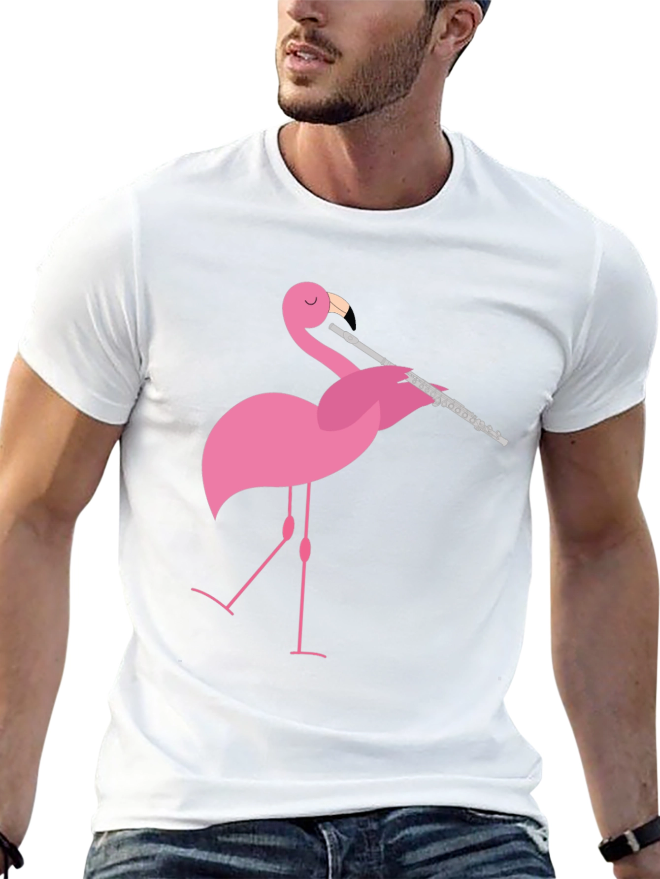 Flamingo Playing Flute Graphic Tee