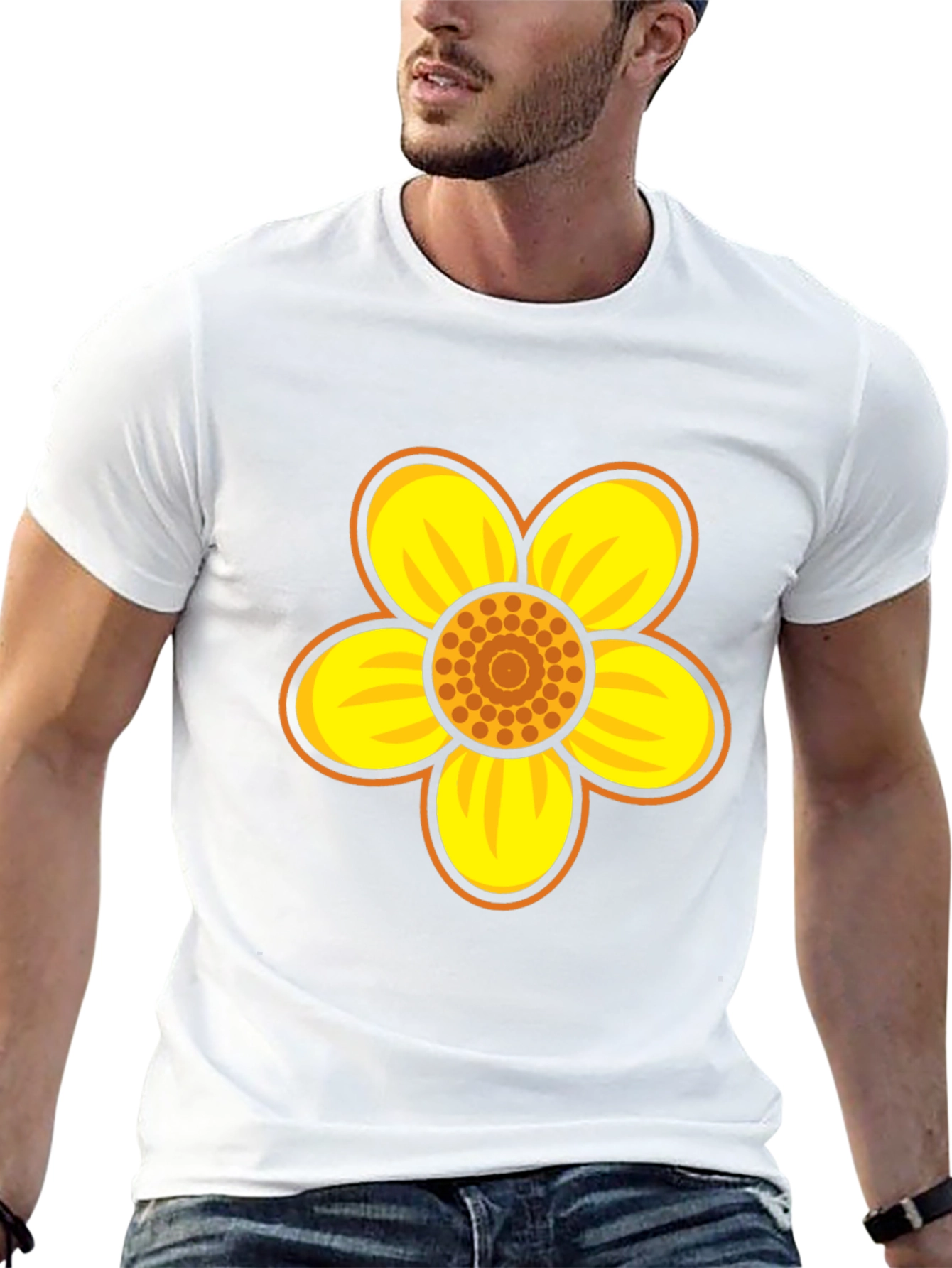 Black T-Shirt with Bold Flower Graphic