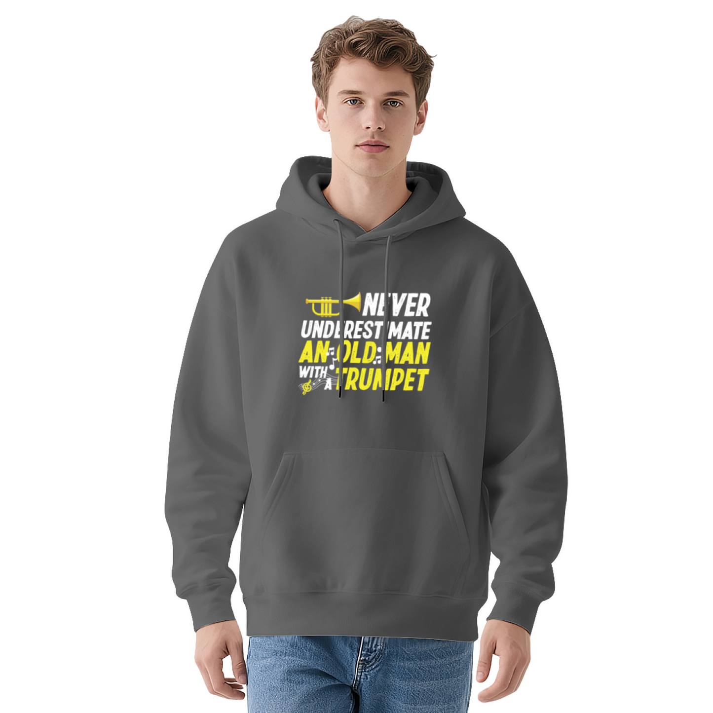Retro Old Man Trumpet Player Hoodie, Soft Casual Fit