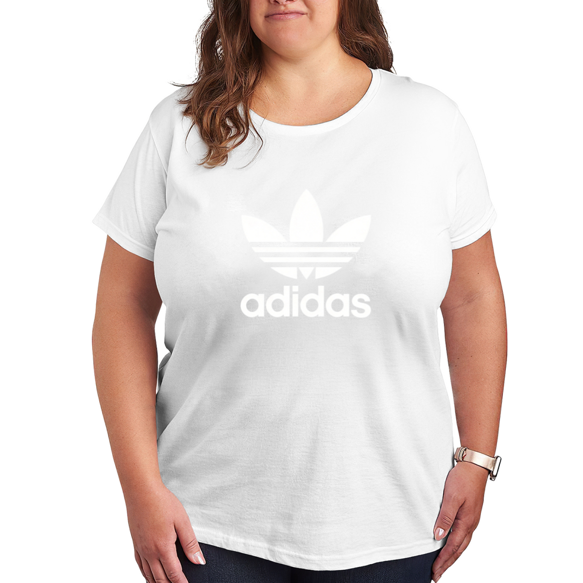 Classic Adidas Trefoil Logo Plus?Size Women Black Graphic Tee