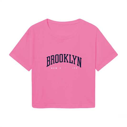 Brooklyn New York City Retro Varsity Style Pink Crop Tee