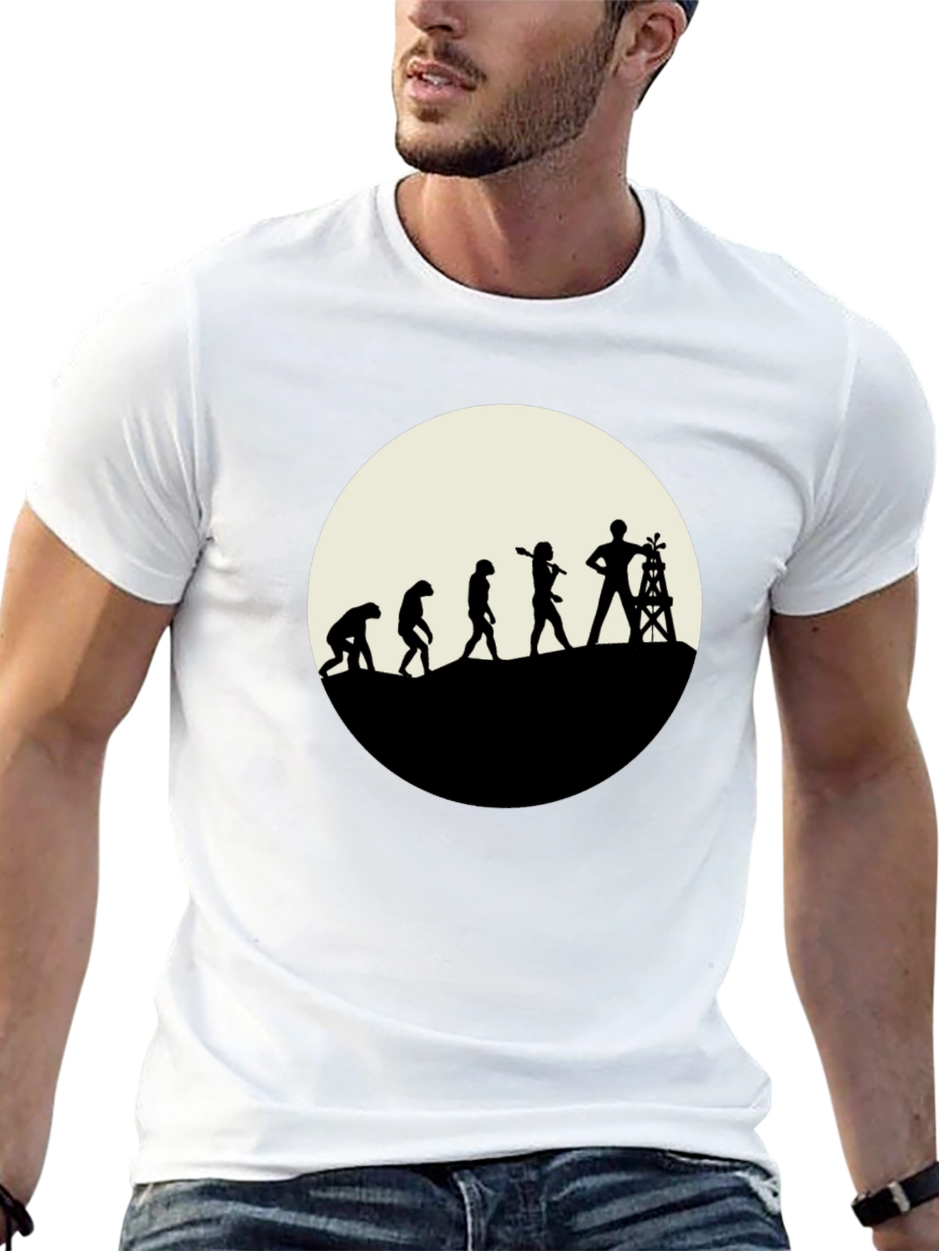 Evolution of Oil Worker Black T-Shirt