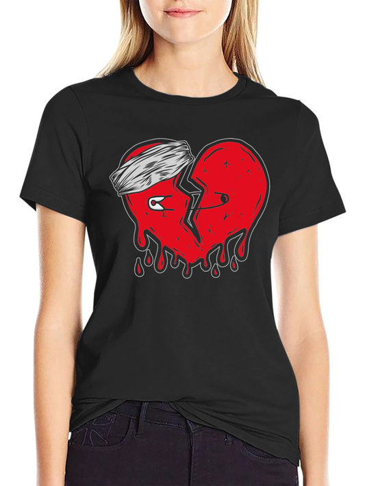 Mended Heart Graphic Tee - Black Cotton T-Shirt