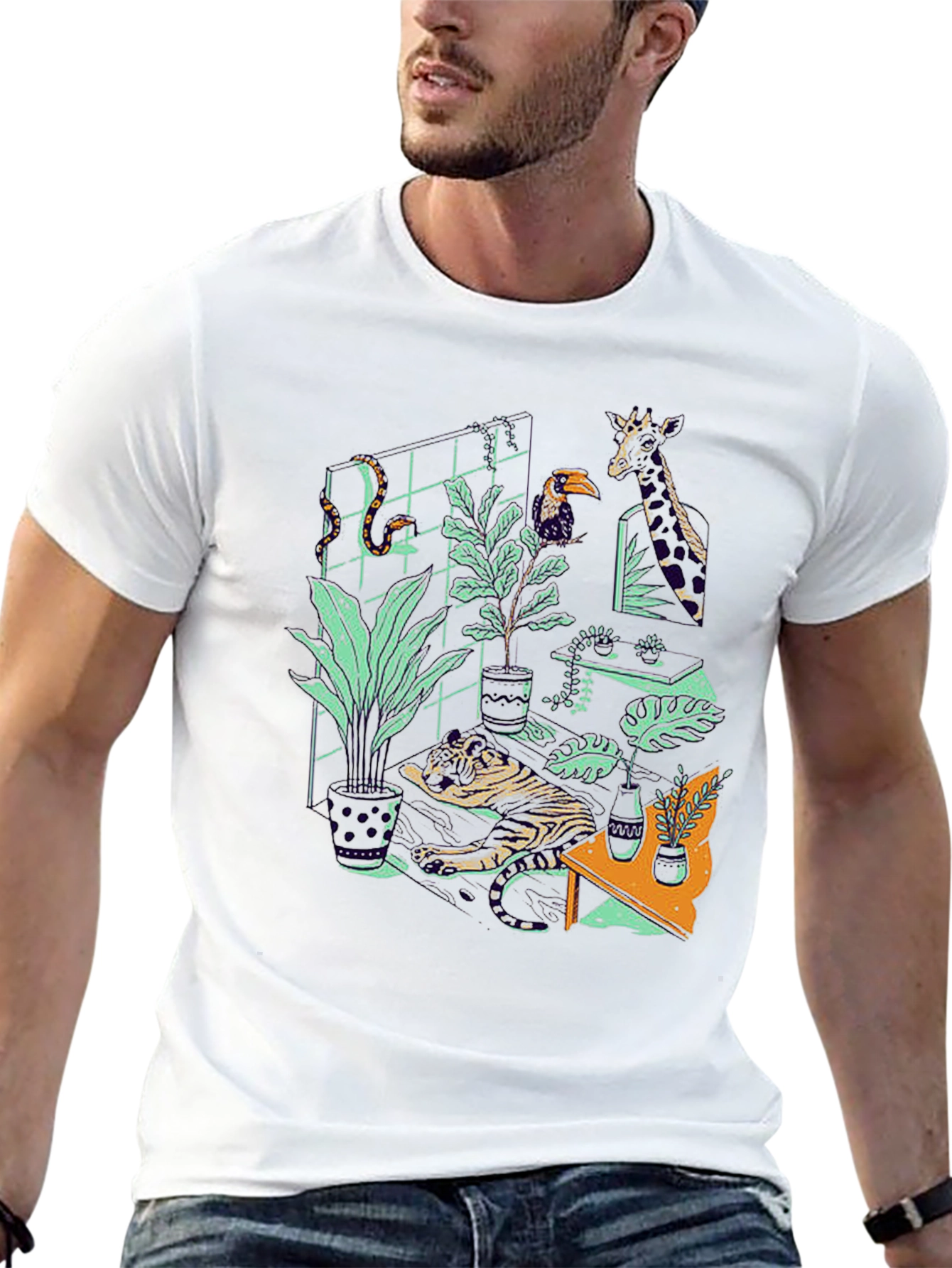 Jungle Room Graphic Tee - Quirky Animal Print T-Shirt