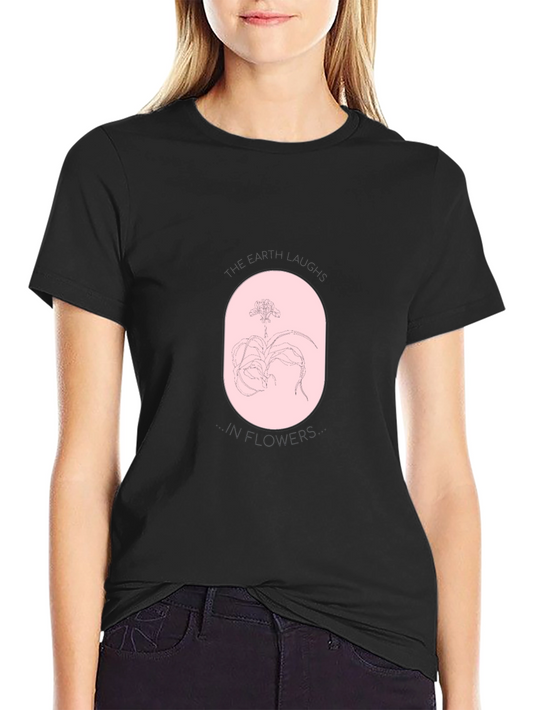 Black T-Shirt with Oval Orchid Design