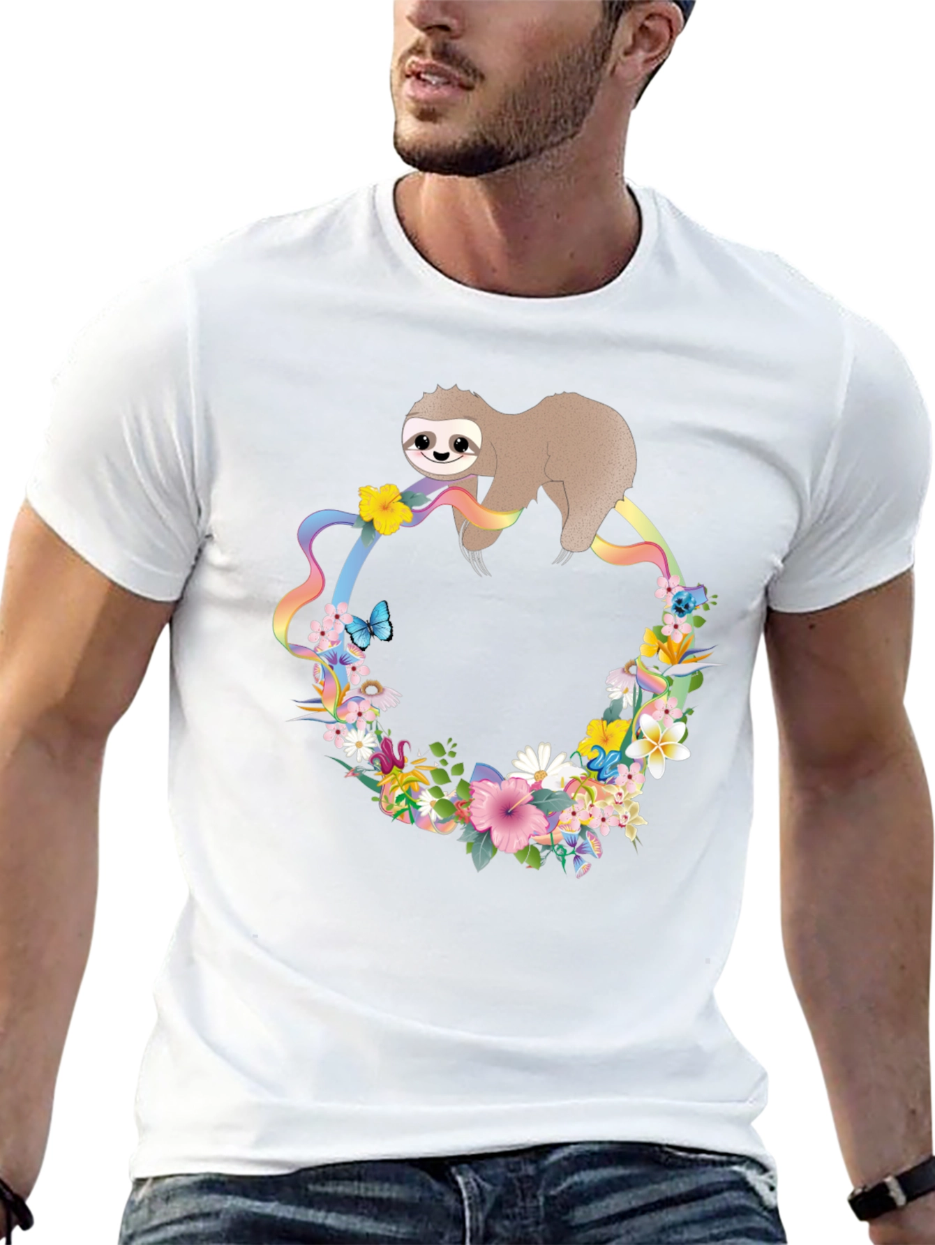 Sloth Floral Rainbow T-Shirt - Unisex