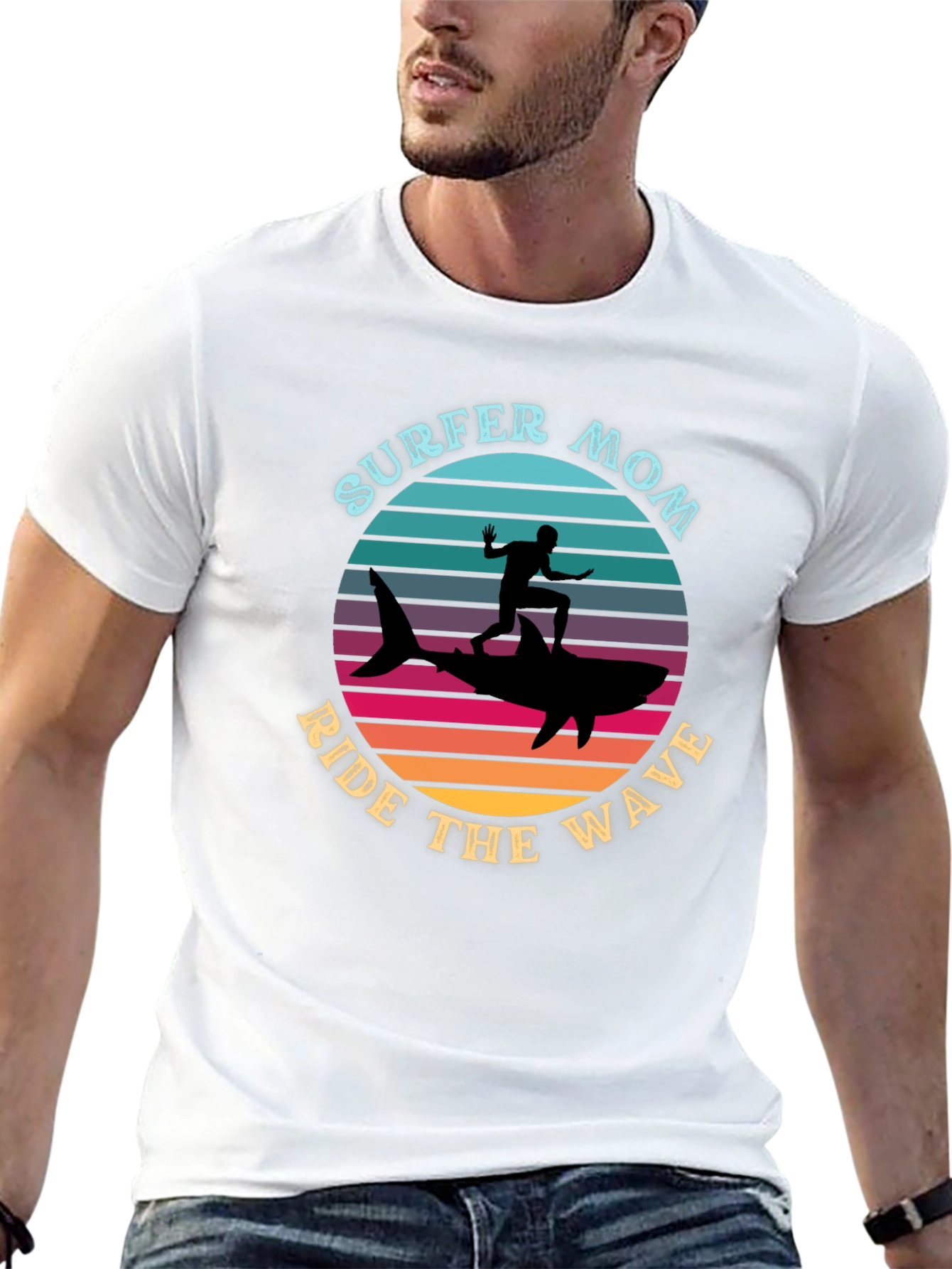 Surfer Mom Ride the Wave Graphic T-Shirt