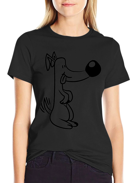 Cartoon Dog Graphic Tee - Black Cotton T-Shirt