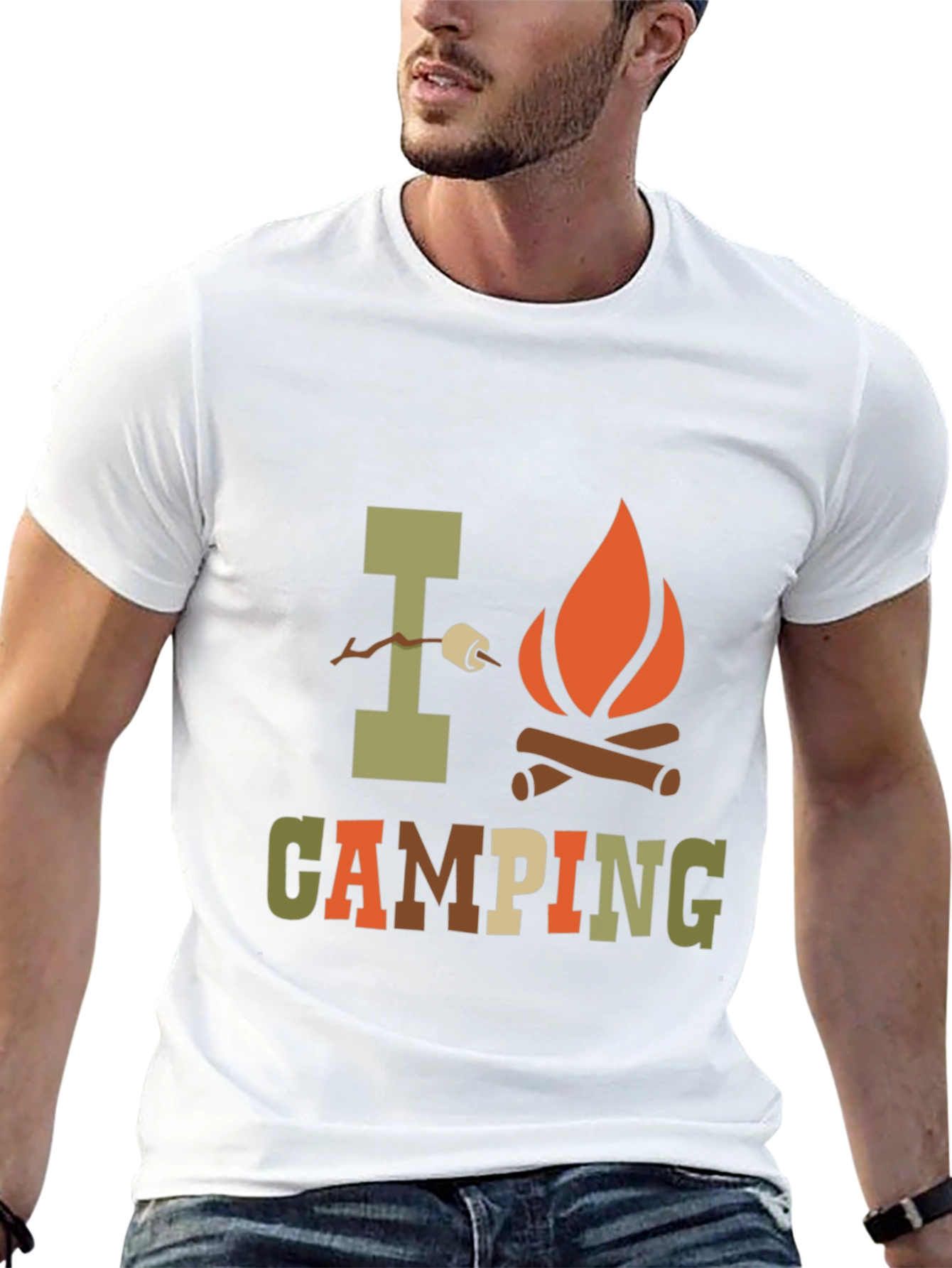 I Love Camping Graphic Print Black T-Shirt