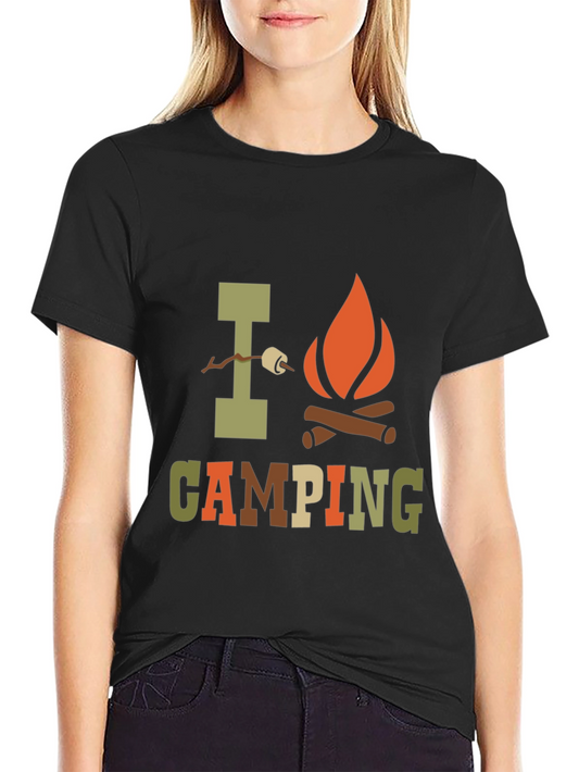 I Love Camping Graphic Print Black T-Shirt