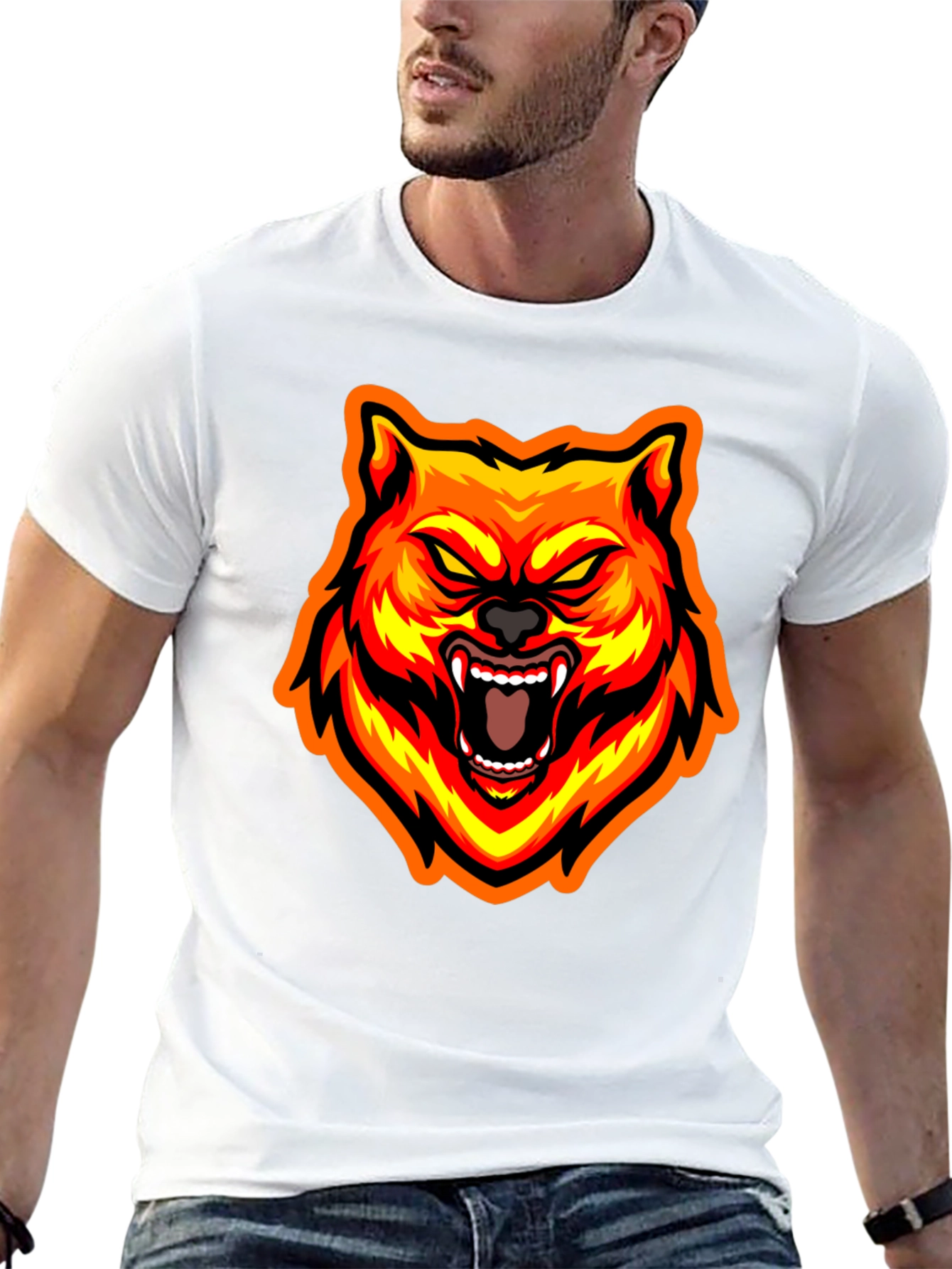 Fiery Wolf Graphic Tee - Bold Black T-Shirt