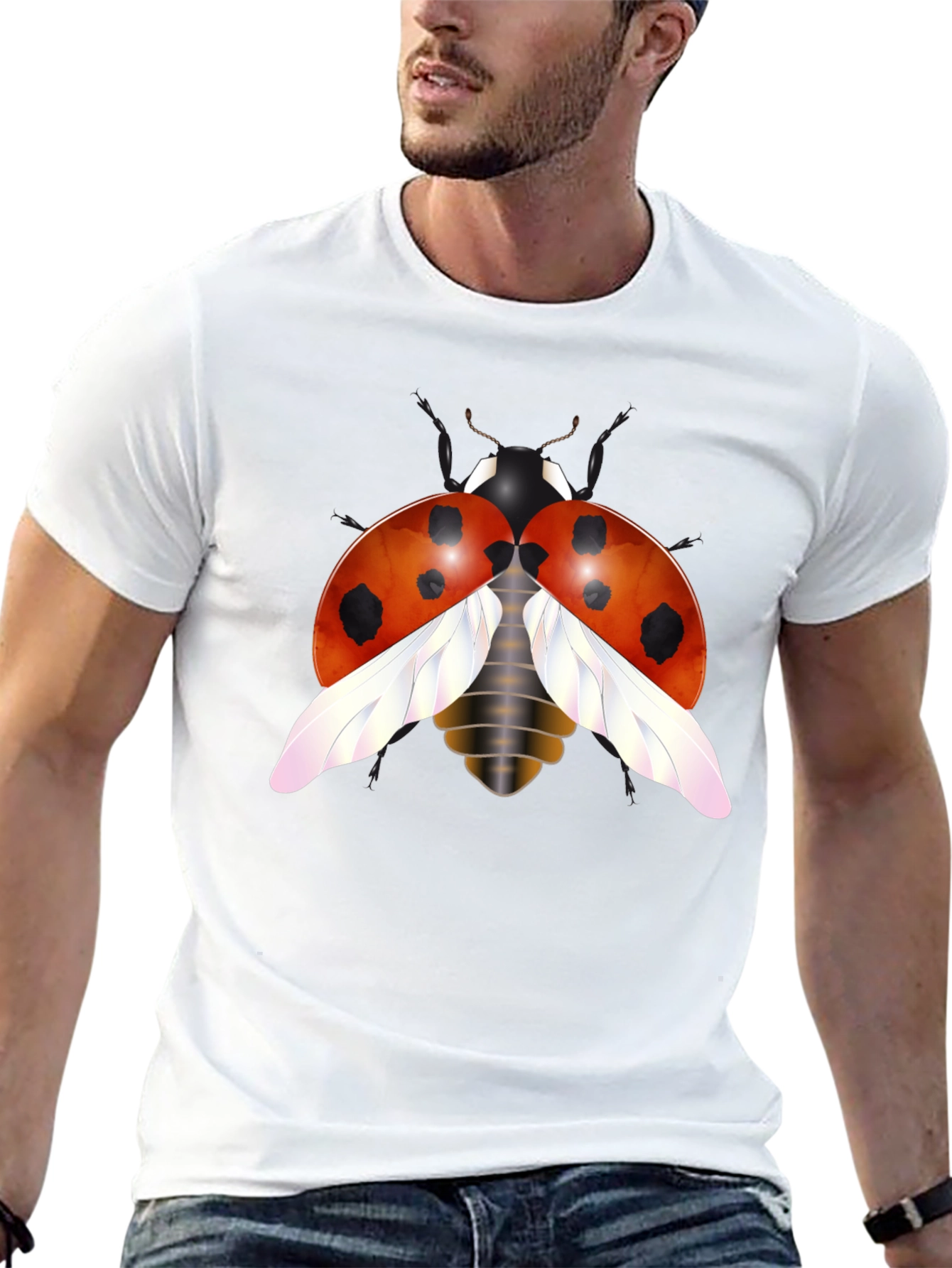 Ladybug Graphic Tee - Trendy Insect Design Black T-Shirt