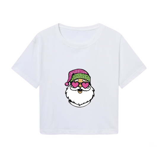 Cool Heart Sunglasses Santa Claus Christmas Crop Tee