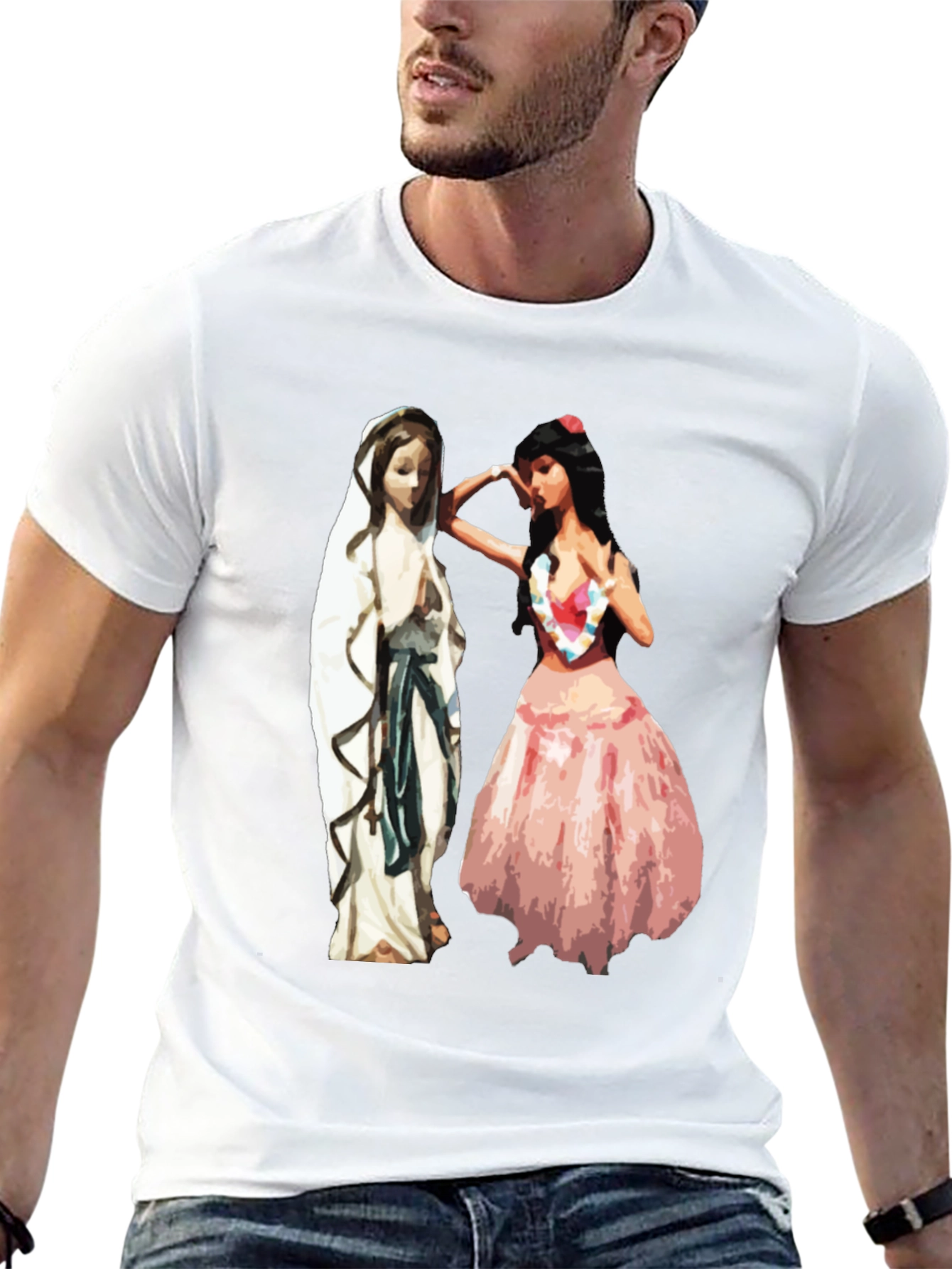Virgin Mary Hawaiian Hula Dancer Graphic T-Shirt
