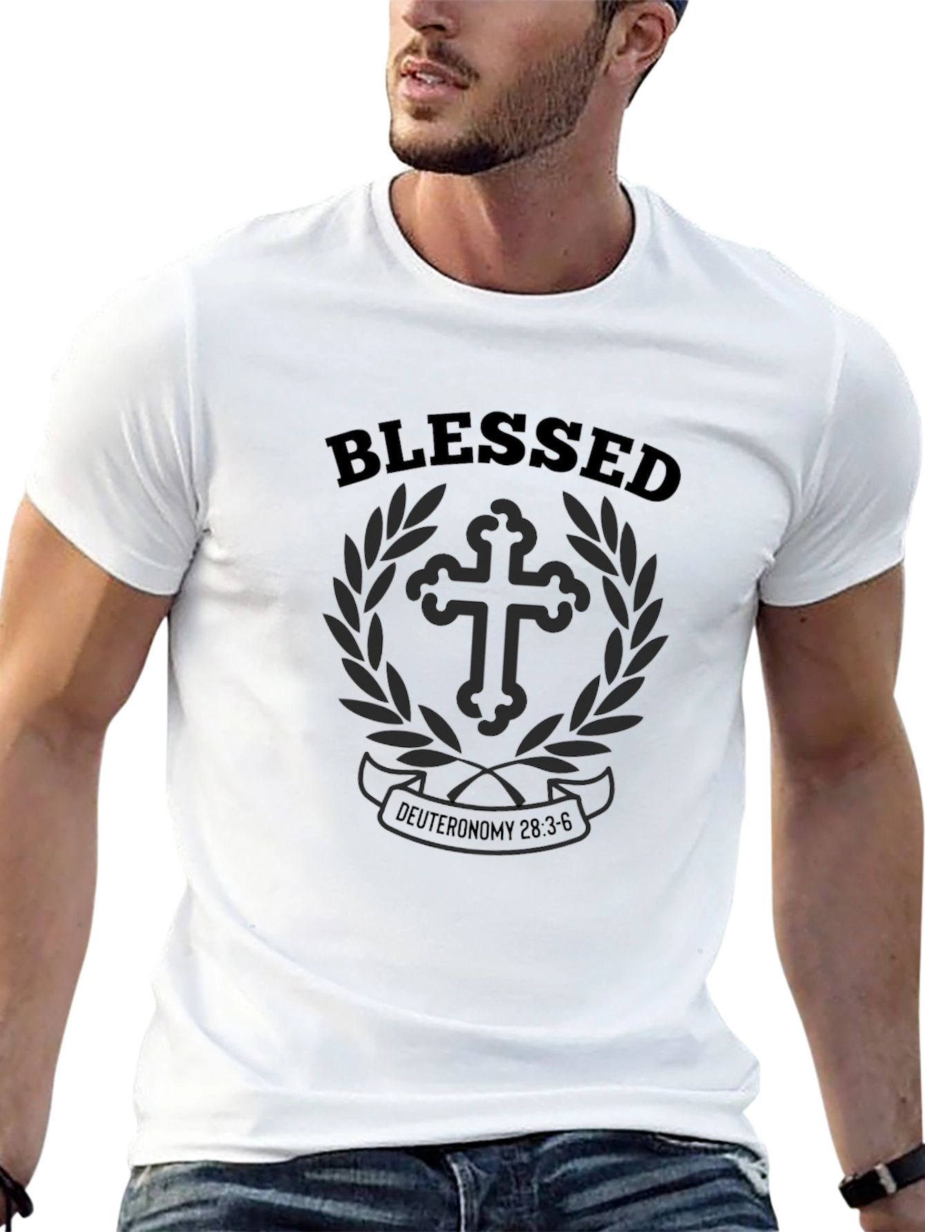 Blessed Christian Cross Graphic Black T-Shirt