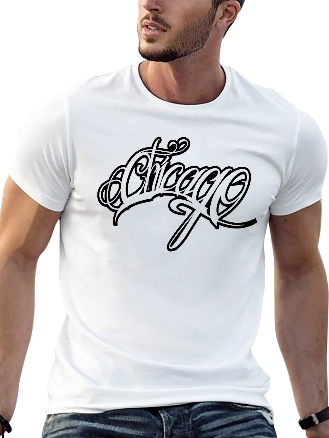 Chicago Script Black Tee - Stylish Graphic T-Shirt