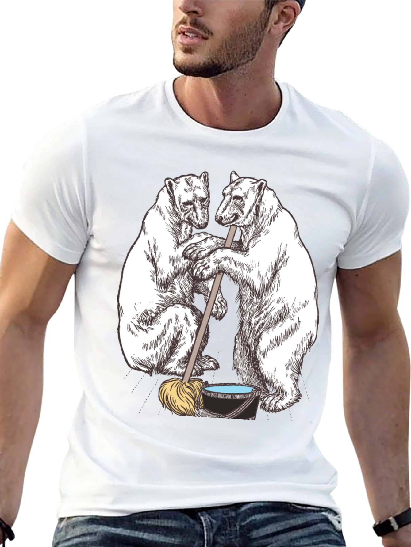 Polar Bear Cleaning Crew Graphic T-Shirt