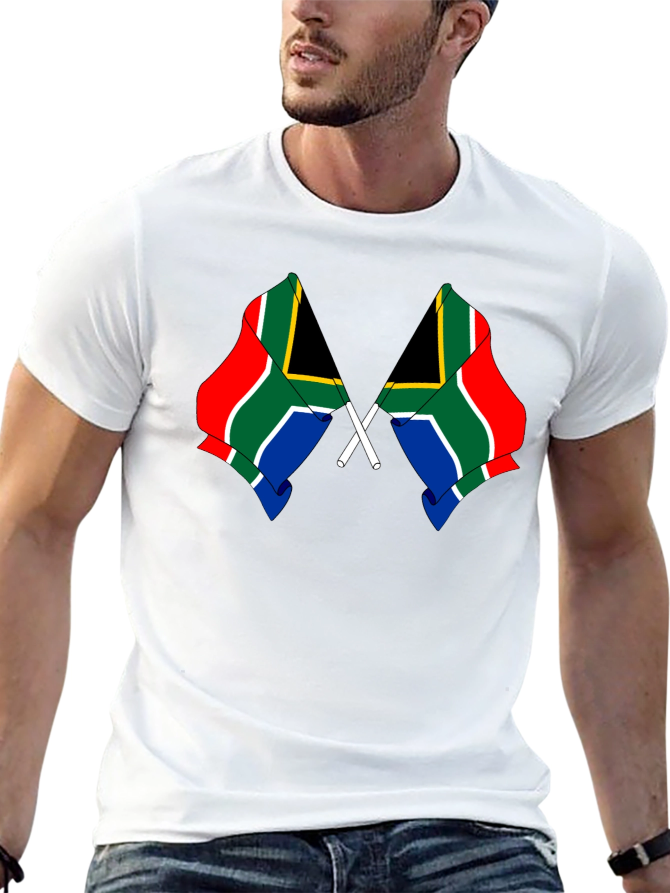 South Africa Flag Graphic Tee - Black Cotton Shirt