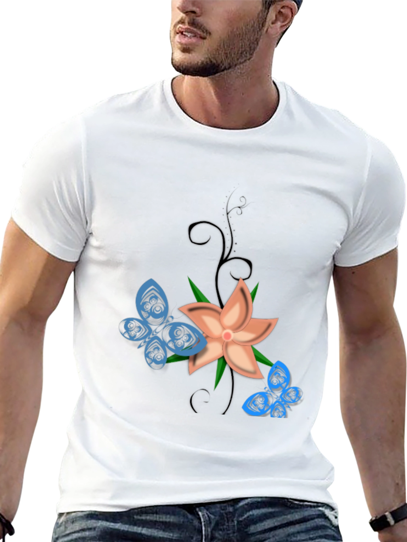 Floral Butterfly Graphic Tee - Black