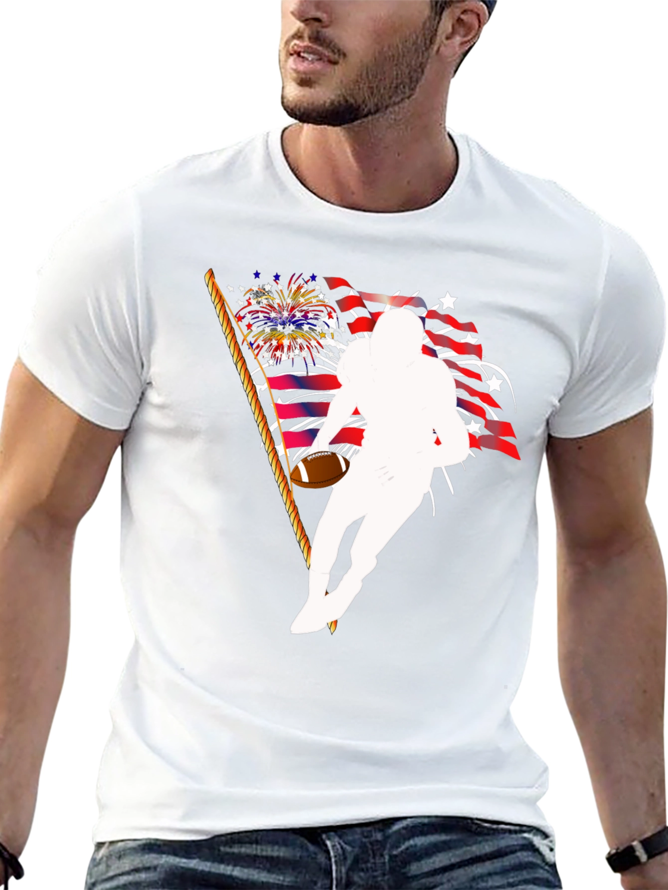 Patriotic Football Player Graphic T-Shirt