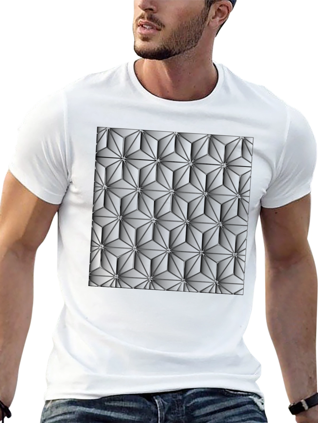 Geometric 3D Pattern Black T-Shirt