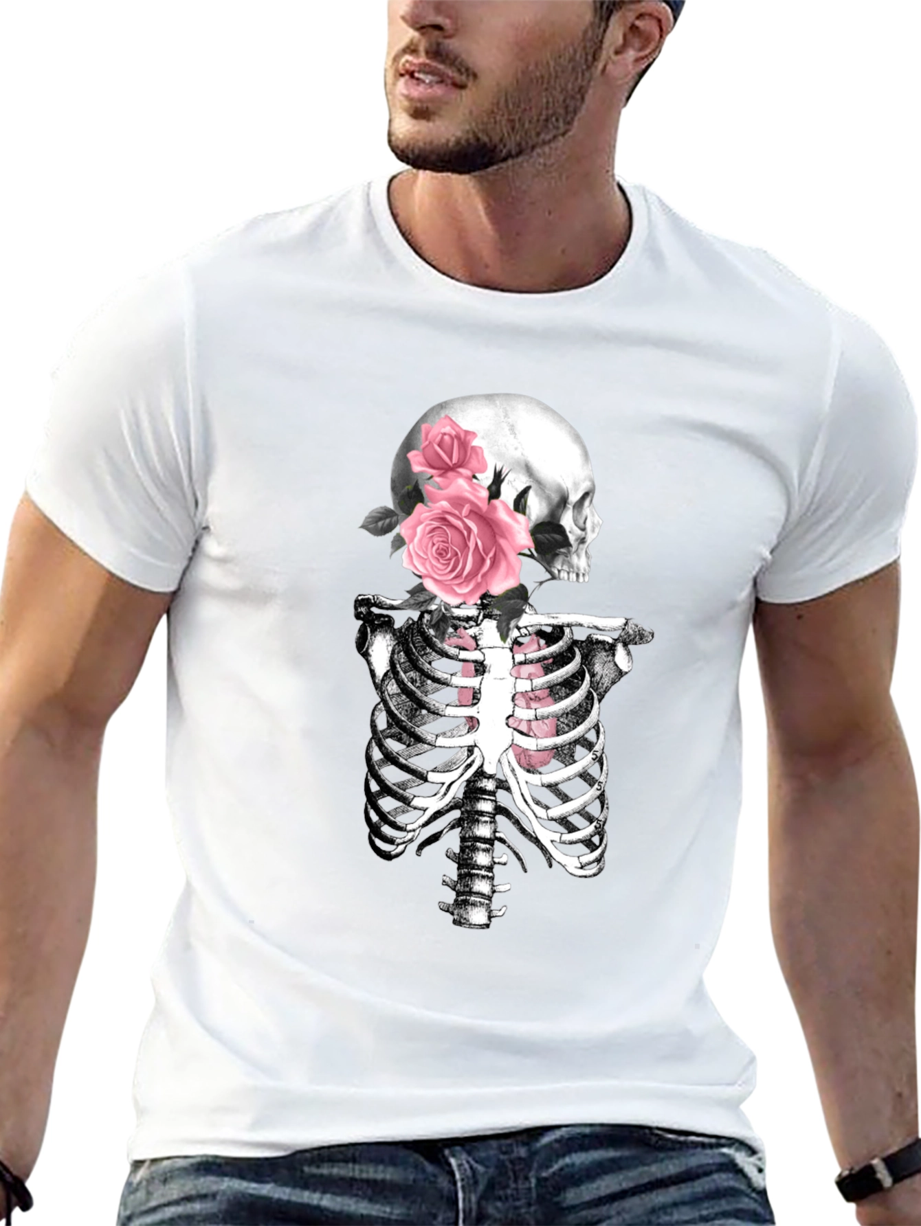 Floral Skull & Ribcage T-Shirt - Gothic Style