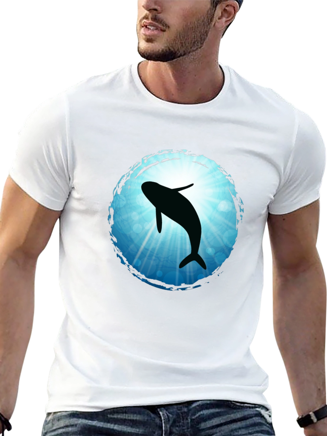 Whale Silhouette Graphic Tee - Black Cotton Blend T-Shirt