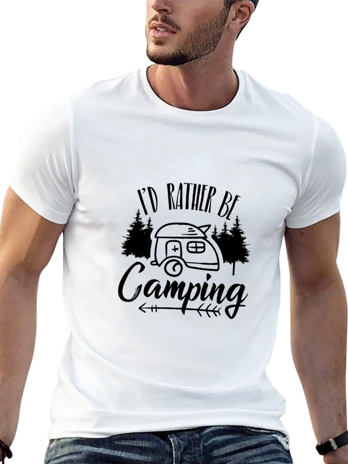 Id Rather Be Camping Black Graphic T-Shirt