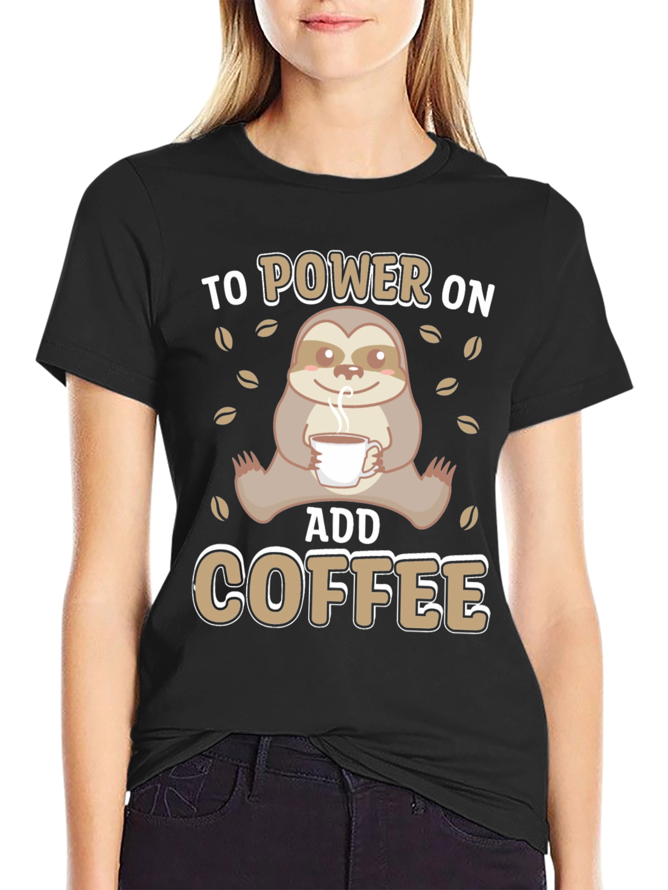 Sloth Coffee T-Shirt - Power On with Coffee