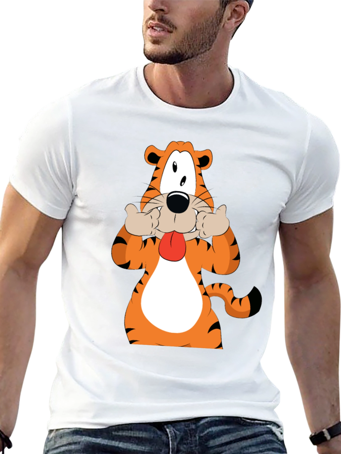 Funny Cartoon Tiger Graphic Black T-Shirt