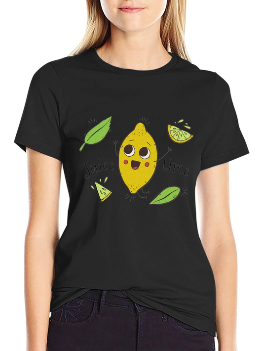 Cute Lemon Cartoon Black T-Shirt - Juice Time!