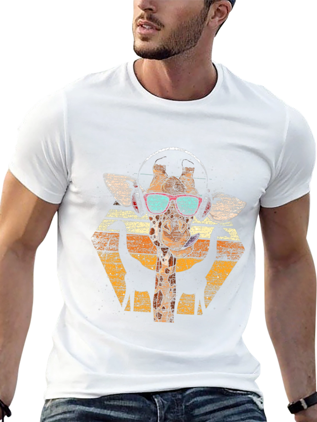 Giraffe Headphones T-Shirt - Retro Style