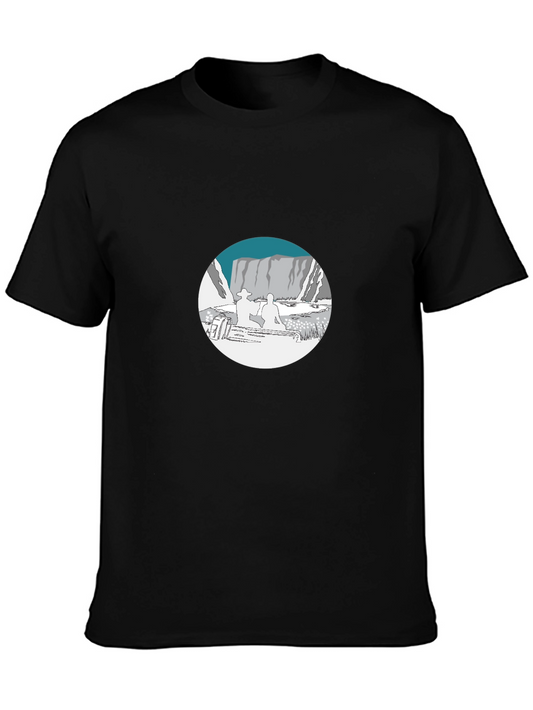 Black Graphic Tee - Mountain Scene Print