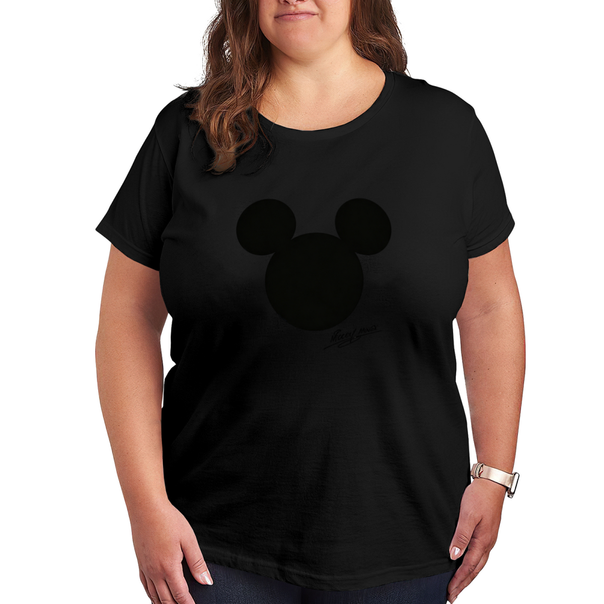 Classic Mickey Signature Minimal Graphic Plus?Size Ladies T?Shirt