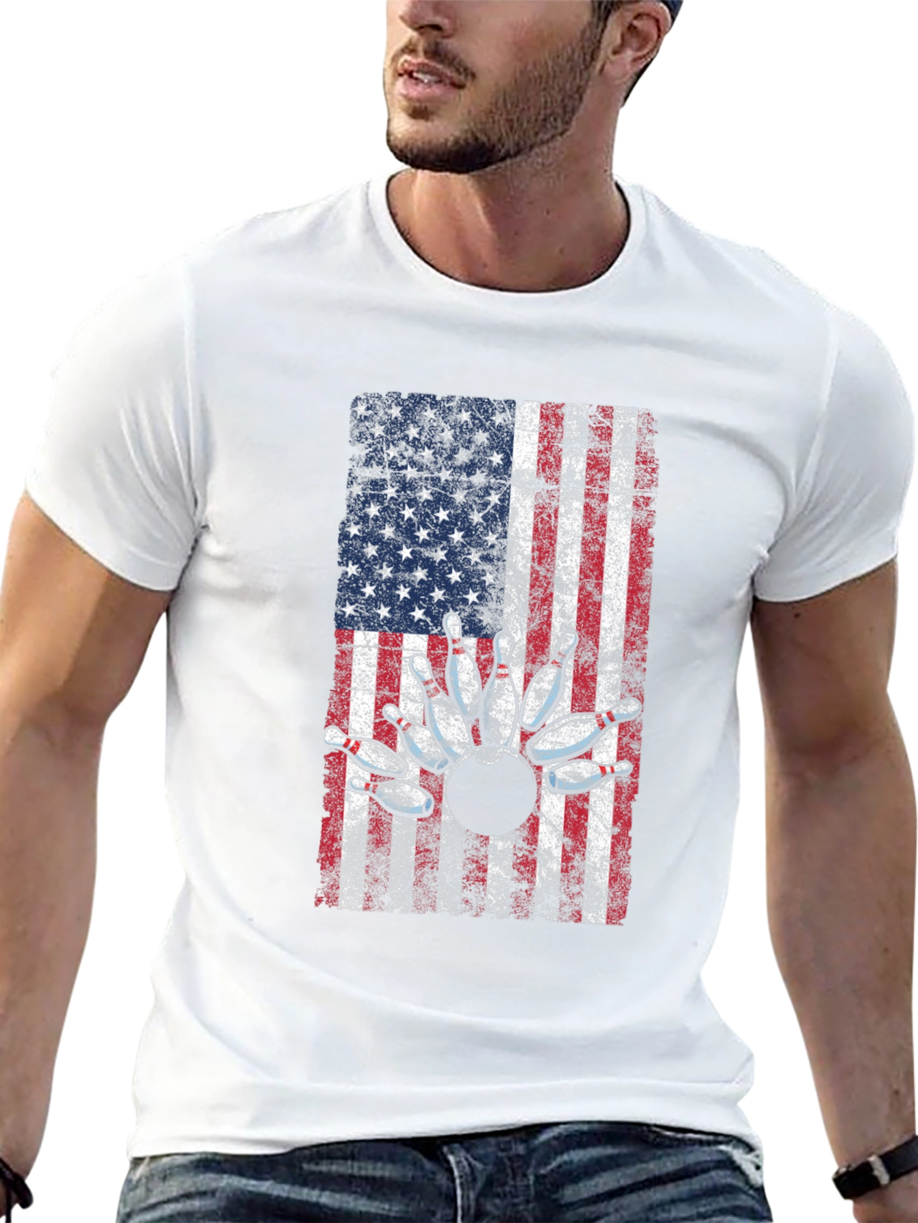 American Flag Bowling T-Shirt - Patriotic Strike!