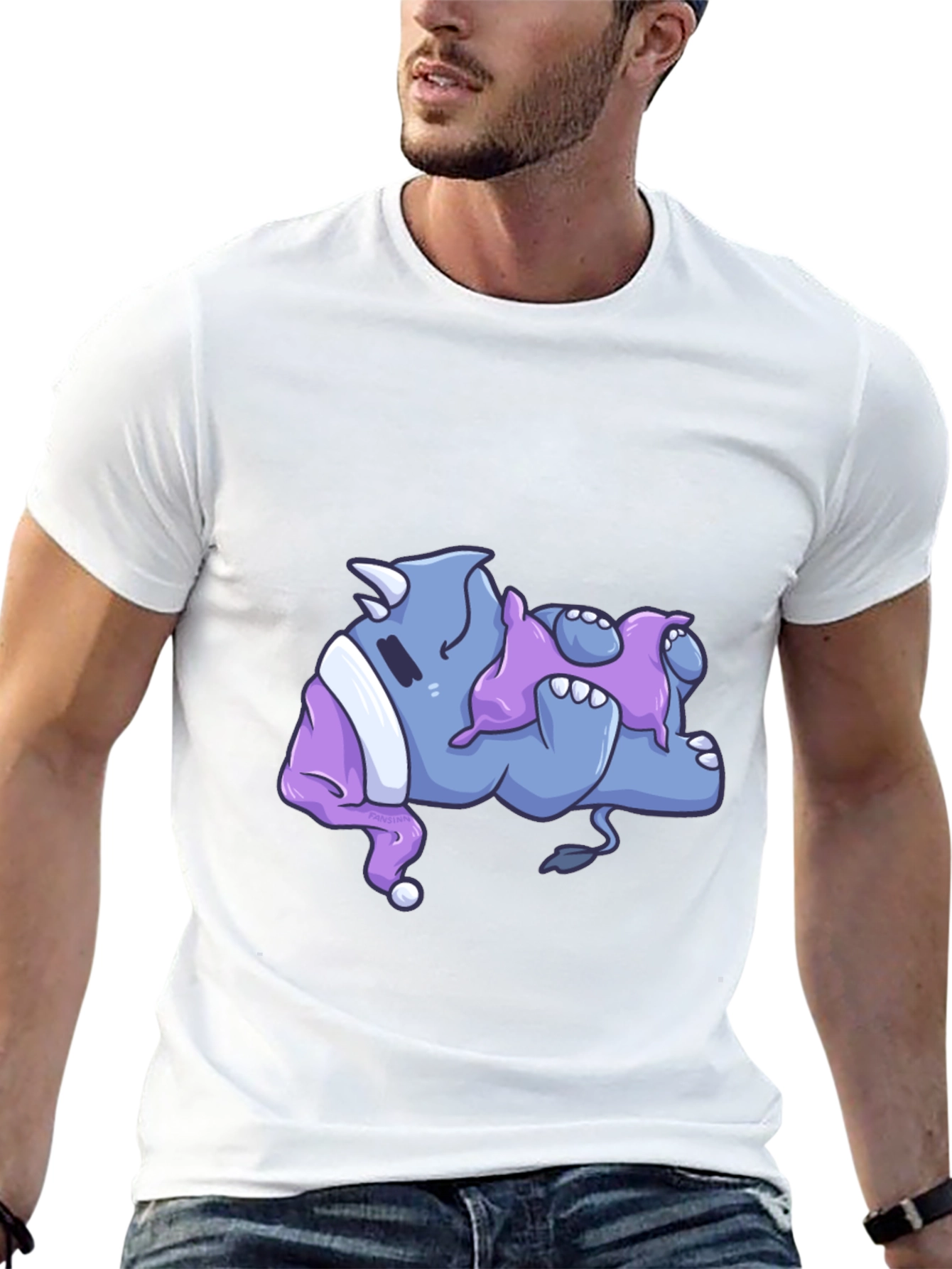 Rhino Sleeping in Pajamas Graphic T-Shirt