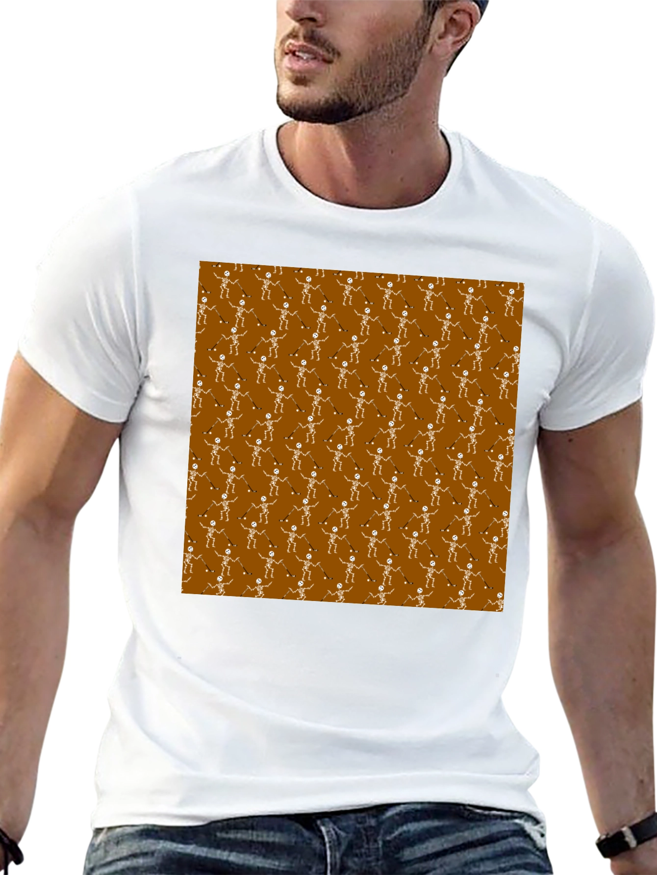 Skeleton Hockey Player Pattern T-Shirt