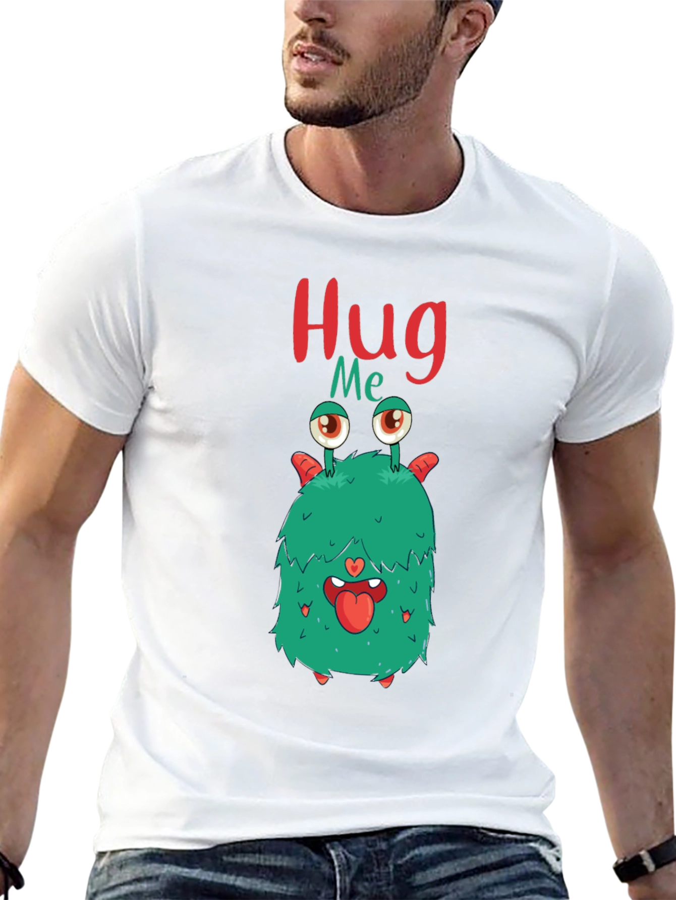 Funny Monster Hug Me Graphic Black T-Shirt