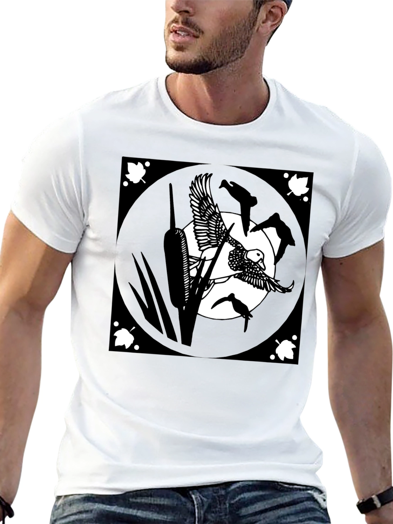 Black T-Shirt with Duck Art Design